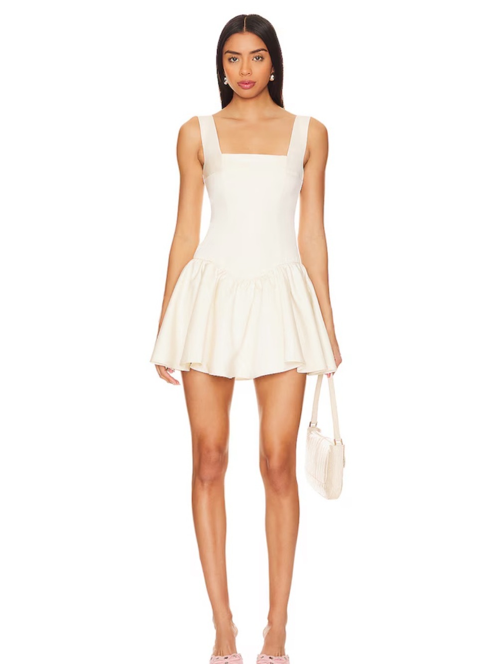 WeWoreWhat Corset Peplum Satin Mini Dress in Ecru